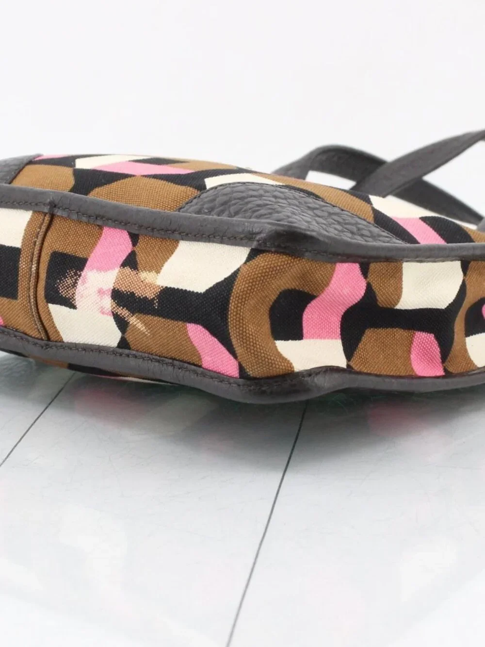 Prada Geometric Canvas & Deerskin Leather Tote